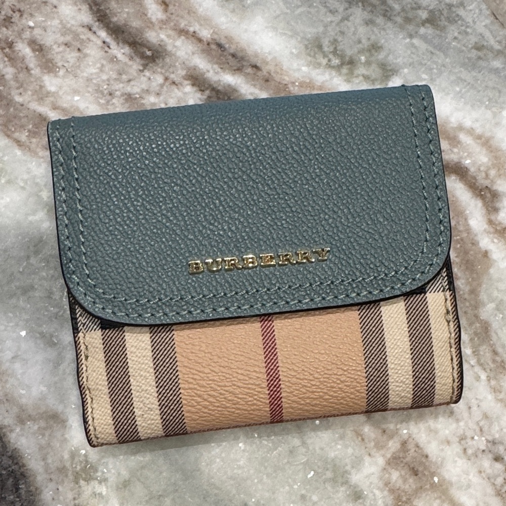 Burberry Teal and Beige Checkered Wallet